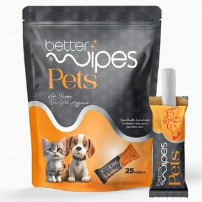 Pets - Extra Thick 60gsm Pet Wipes for Dogs & Cats | Ultra Soft & Moisturizing | Hypoallergenic & Alcohol-Free | Perfect for Paws, Face, Ears, and Body | 25 Wipes Per Pack