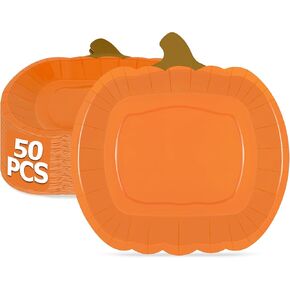 50 PCS Halloween Plates, 9.4'' X 9.6'' Pumpkin Shaped Plates, Disposable Halloween Paper Plates, Black Halloween Party Plates Tableware for Halloween Party Favors Halloween Decorations Pumpkin Decor