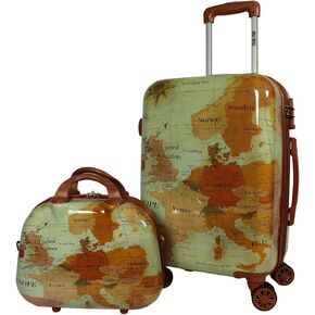World Traveler Europe 2-Piece Carry-On Spinner Luggage Set with TSA Lock, Brown, One_Size