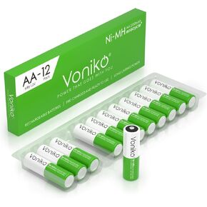 Voniko Rechargeable AA NiMH Enecycle Double A Batteries 12 Pack – Ultra Long Lasting, 2100mAh, Recharge up to 1000x Times, Pre-Charged (1.2V)