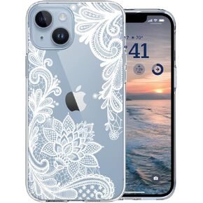 Designed for iPhone 14 Case Clear, Cute Case with Flowers Design for Girls Woman, Floral Pattern Hard Back Soft Bumper Shockproof Protective Phone Cover (Hapi-Garden14)