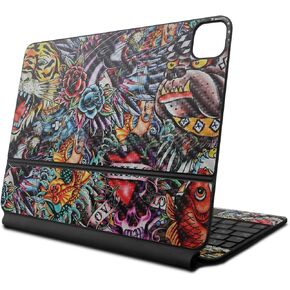 Carbon Fiber Skin Compatible with Apple Magic Keyboard for iPad Air 11-inch (M2) 2024 - Old School Tattoo - Premium 3M Vinyl Protective Decal Cover - Easy to Apply | Crafted in The USA by MightySkins