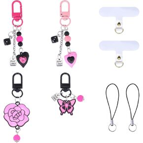 BEEFLYING 4pcs Alloy Enamel Kawaii Cell Phone Charms Strap Cute Y2K Keychain Bag Purse Accessories for Women