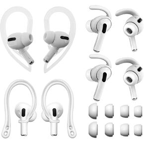 ALXCD Eartips & Ear Hooks Kit Compatible with AirPods Pro 2, 2 Pairs Over-Ear Soft TPU Ear Hook & 2 Pairs Anti Slip Silicone Eartips Hooks & 4 Pairs XS/S/M/L in-Ear Eartips, Pro 2, 1+1+2+4 White