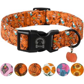 Halloween Dog Collar, Fall Pumpkin Leaf Pet Collar with Heavy-Duty Buckle, Adjustable Cute Dog Collar for Medium Girl Boy Dogs