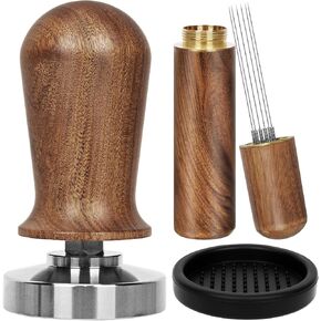 51mm Espresso Tamper Set, 30 lb Consistent Pressure Calibrated Coffee Tamper with Spring Loaded, Silicone Mat, Coffee Stirrer Espresso Distribution Tool, Wooden Barista Kit for Espresso Machine