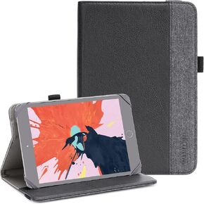Universal Tablet Case, Protective Cover Stand Folio Case for 7-8 Inch Android Touchscreen Tablet, with 360 Degree Rotatable Kickstand and Multiple Viewing Angles (Black Grey)