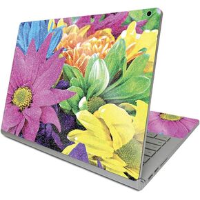 MightySkins Glossy Glitter Skin Compatible with Surface Book 3 13.5" (2020) - Colorful Flowers | Protective, Durable High-Gloss Glitter Finish | Easy to Apply, Remove, Change Styles | Made in The USA