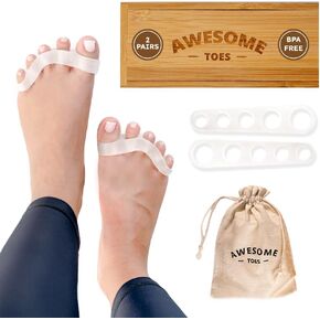 YOGABODY Naturals Toe Spreaders & Separators, Fast Pain Relief from Hammertoe & Bunions, Two Pairs in Stylish Wooden Box, Latex-Free Rubber Toe Stretchers Used for Walking, Running & Yoga Practice