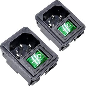 2 Pcs IEC320 C14 Inlet Module Connector Male Power Socket with Rocker Switch - AC 250V 10A, Red Indicator Light