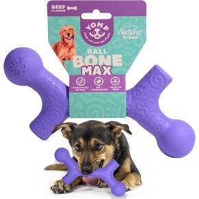 Yomp BallBone MAX: لعبة للكلاب من المطاط الطبيعي بالكامل، غير سامة، آمنة للعب الحيوانات الأليفة (أزرق مخضر)