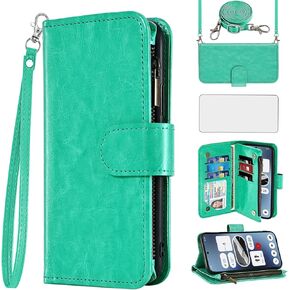 Asuwish Phone Case for Nothing Phone 2A Wallet Cell Cover with Tempered Glass Screen Protector Crossbody Strap Flip Zipper Card Holder Slot Stand NothingPhone Phone2a Women Girls Men Brown