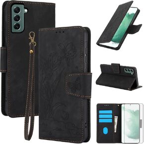Asuwish Phone Case for Samsung Galaxy S22 Plus S22+ 5G Wallet Cover with Tempered Glass Screen Protector Flip Wrist Strap Credit Card Holder Slot Stand Cell S22+5G S22plus 22S + S 22 22+ Women Purple