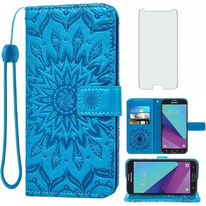 Phone Case for Samsung Galaxy J7 Prime 2017 J 7 Skypro Sky Pro J7V V S727VL Wallet with Tempered Glass Screen Protector Leather Flip Cover Card Holder Cell Glaxay Halo 7J Perx J7prime Women Purple