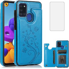 Asuwish Phone Case for Samsung Galaxy A21S with Tempered Glass Screen Protector and Card Holder Wallet Cover Stand Flip Leather Cell Accessories Glaxay Galaxies A 21S Cases Women Girl Rose Gold