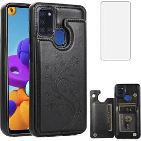 حافظة هاتف Asuwish لهاتف Samsung Galaxy A21S مع واقي شاشة من الزجاج المقسى وحامل بطاقات وغطاء محفظة وحامل وإكسسوارات خلوية جلدية من Glaxay Galaxies A 21S للنساء والفتيات باللون الذهبي الوردي