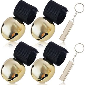 4 Bear Bells with Whistle Set for Hiker, Loud Bear Bell with Emergency Whistle, Ideal Bell for Outdoor Camping, Survival, Hiking, Biking, Hunting, Pet Tracker