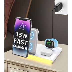 4 in 1 Wireless Charging Station for Apple iPhone 11 12 13 14 15, Galaxy S9 10 21 22 23, Apple Watch 2 3 4 5 6 7 SE, AirPods (Black-4 in 1)