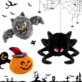 Halloween Dog Toy- Dog Pumpkin & Bat & Spider 3PCS Teething Toy- Pet Dog Companion Toy- Interactive Gifts Dog Toys for Small Medium Dogs