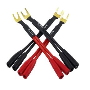WJSTN-012 3-in Spade Plug to Two Dual 4mm Banana Plug Audio Cable adapters ，45 Degree Type Y Plug Speaker distributors 4-Pack
