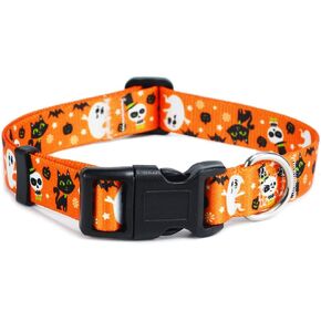 W&Z Christmas Dog Collars - Adjustable Heavy Duty Soft Ethnic Style Collar for Small Medium Large Dogs (M:Neck Fit 12.9-21.6",Width 3/4", Christmas Red)