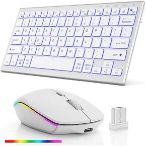 Wireless Keyboard Mouse Combo 7 Color Backlit Wireless Keyboard and Mouse Multi-Device 2.4G USB Rechargeable Dual Mode Keyboard (Black)