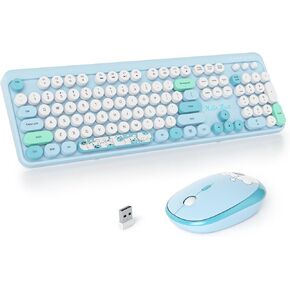 Wireless Typewriter Keyboard and Mouse Combo Retro 104 Key Full Size Office Set Pink Keyboard with Silent Round Keycaps, Ideal for Laptop and Desktop PCs, Cute Design (Pink) in Kuwait