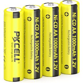 PKCELL 4 قطعة AA بطارية قابلة للشحن NiCd AA 1000 مللي أمبير 1.2 فولت بطارية قابلة للشحن لأضواء الحديقة الشمسية