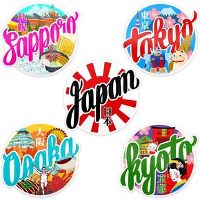 Japan Sticker Set; Osaka Tokyo Kyoto Sapporo; Waterproof Tearproof Decals for Laptop, Tumbler, Journal, Luggage, Car; Original Designs