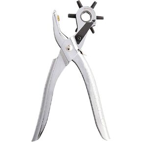 Leather Hole Punch Tool Set Heavy Duty 6 Size Revolving Leather Belt Hand Hole Puncher for Belts, Watch Bands, Straps, Dog Collars, Saddles, Shoes, Fabric, DIY Home or Craft Projects (9'', Silver/Red)