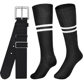 XZQTIVE Baseball Socks and Belt Combo Set - Adjustable Elastic Waist Belt for Youth Boys Girls