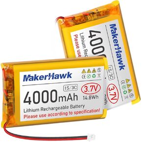 MakerHawk 3.7V 4000mAh LiPo Battery Rechargeable 1S 3C Lithium Polymer Battery with Protection Board Insulated Rubber Tape, Micro JST 1.25 Plug for Arduino ESP32 Development Board (4 Pack)