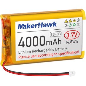 MakerHawk 3.7V 4000mAh LiPo Battery Rechargeable 1S 3C Lithium Polymer Battery with Protection Board Insulated Rubber Tape, Micro JST 1.25 Plug for Arduino ESP32 Development Board (4 Pack) in Kuwait