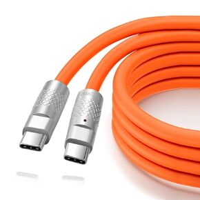 Liquid Silicone USB 3.2 Gen2 20Gbps Cable 10FT, Soft Chubby USB C to USB C 4K@60Hz Video PD 100W Type C Cord for Thunderbolt 3, iPad/iPhone 15/Pro, MacBook, Galaxy (Orange)