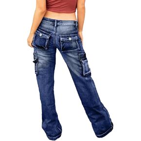 Flamingals Cargo Jeans for Women Drawstring Flap Pocket Low Waist