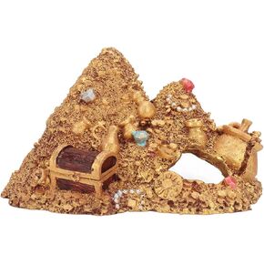 Aquarium Decoration Cave, Fish Tank Gold Mountain Simulation Resin Aquarium Treasure Mountain Hideouts Decoration for Freshwater Saltwater 4.3 x 4.7 x 5.9 inch