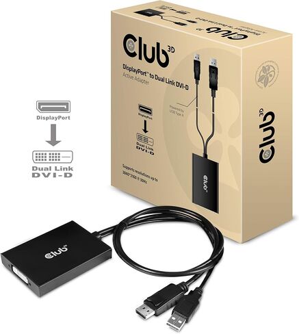 محول Club 3D DisplayPort إلى DVI-D Dual Link HDCP Off Active Male/B باللون الأسود in Kuwait