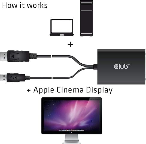 محول Club 3D DisplayPort إلى DVI-D Dual Link HDCP Off Active Male/B باللون الأسود in Kuwait