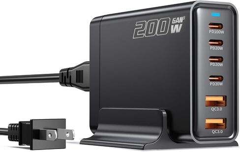 شاحن 200 واط GaN III 6 منافذ USB C، محطة شحن سريعة PPS PD 100 واط لأجهزة MacBook Pro/Air، DELL، HP Surface، iPhone 15/Pro/14/13، Galaxy S23، Steam Deck والمزيد (أبيض) in Saudi Arabia