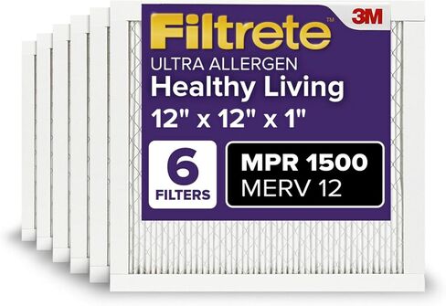 Filtrete 22x22x1 AC Furnace Air Filter, MERV 12, MPR 1500, CERTIFIED asthma & allergy friendly, 3 Month Pleated 1-Inch Electrostatic Air Cleaning Filter, 6-Pack (Actual Size 21.69x21.69x0.78 in) in Saudi Arabia