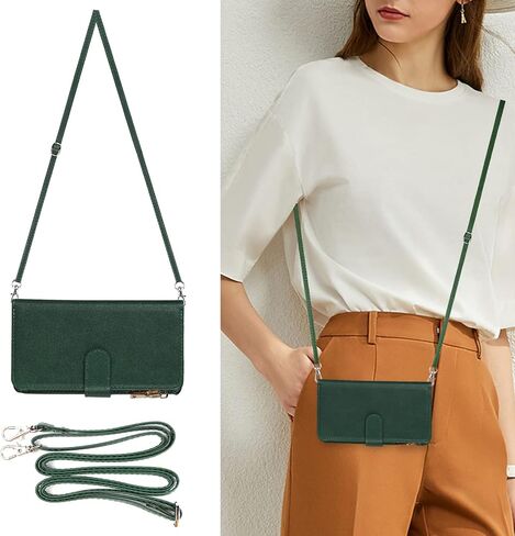 حافظة محفظة كروس لهاتف آيفون 14 برو ماكس مع حامل فتحة للبطاقات، حافظة من جلد البولي يوريثان بجيب بسحاب ومحفظة قلابة وحقيبة يد إغلاق مغناطيسي مع حزام حبل قابل للفصل لهاتف آيفون 14 برو ماكس- أزرق in Kuwait