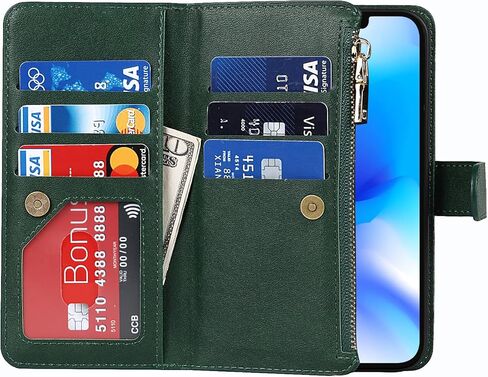 حافظة محفظة كروس لهاتف آيفون 14 برو ماكس مع حامل فتحة للبطاقات، حافظة من جلد البولي يوريثان بجيب بسحاب ومحفظة قلابة وحقيبة يد إغلاق مغناطيسي مع حزام حبل قابل للفصل لهاتف آيفون 14 برو ماكس- أزرق in Kuwait