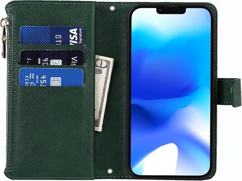 حافظة محفظة كروس لهاتف آيفون 14 برو ماكس مع حامل فتحة للبطاقات، حافظة من جلد البولي يوريثان بجيب بسحاب ومحفظة قلابة وحقيبة يد إغلاق مغناطيسي مع حزام حبل قابل للفصل لهاتف آيفون 14 برو ماكس- أزرق in Kuwait