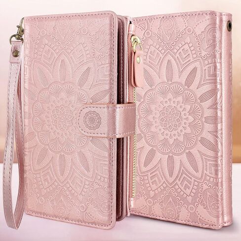 Harryshell Compatible with iPhone 13 Pro 5G 2021 Wallet Case Detachable Magnetic Cover Zipper Cash Pocket Multi Card Slots Holder Wrist Strap Lanyard Floral Flower (Blue Green) [Not fit iPhone 13] in Kuwait