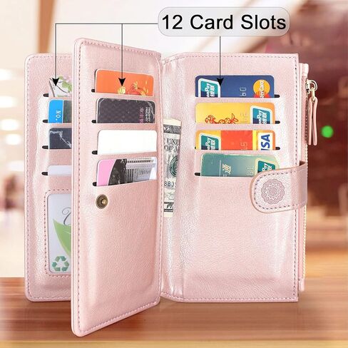 Harryshell Compatible with iPhone 13 Pro 5G 2021 Wallet Case Detachable Magnetic Cover Zipper Cash Pocket Multi Card Slots Holder Wrist Strap Lanyard Floral Flower (Blue Green) [Not fit iPhone 13] in Kuwait