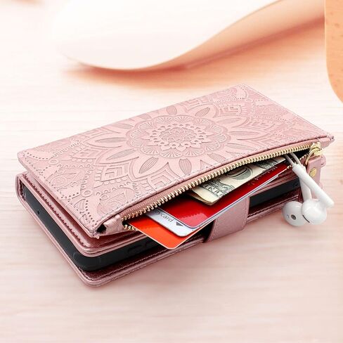 Harryshell Compatible with iPhone 13 Pro 5G 2021 Wallet Case Detachable Magnetic Cover Zipper Cash Pocket Multi Card Slots Holder Wrist Strap Lanyard Floral Flower (Blue Green) [Not fit iPhone 13] in Kuwait