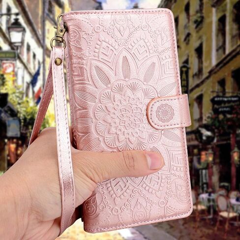 Harryshell Compatible with iPhone 13 Pro 5G 2021 Wallet Case Detachable Magnetic Cover Zipper Cash Pocket Multi Card Slots Holder Wrist Strap Lanyard Floral Flower (Blue Green) [Not fit iPhone 13] in Kuwait