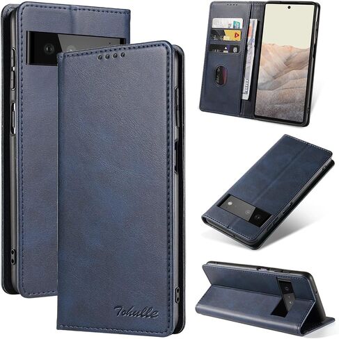 for Google Pixel 6 Pro Case, Vintage Wallet Case Card Holder Kickstand Built-in Magnetic Flip Folio Leather Case for Google Pixel 6 Pro - Black in Saudi Arabia