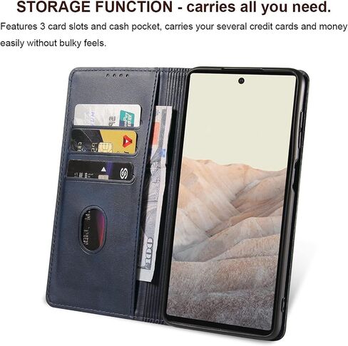 for Google Pixel 6 Pro Case, Vintage Wallet Case Card Holder Kickstand Built-in Magnetic Flip Folio Leather Case for Google Pixel 6 Pro - Black in Saudi Arabia