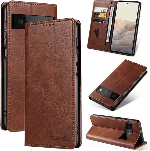 for Google Pixel 6 Pro Case, Vintage Wallet Case Card Holder Kickstand Built-in Magnetic Flip Folio Leather Case for Google Pixel 6 Pro - Black in Saudi Arabia